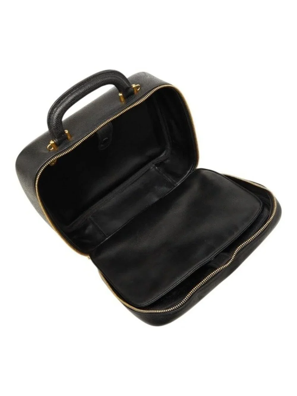 Chanel CC Logo Vanity 2-Way Shoulder Bag Black Caviar Leather